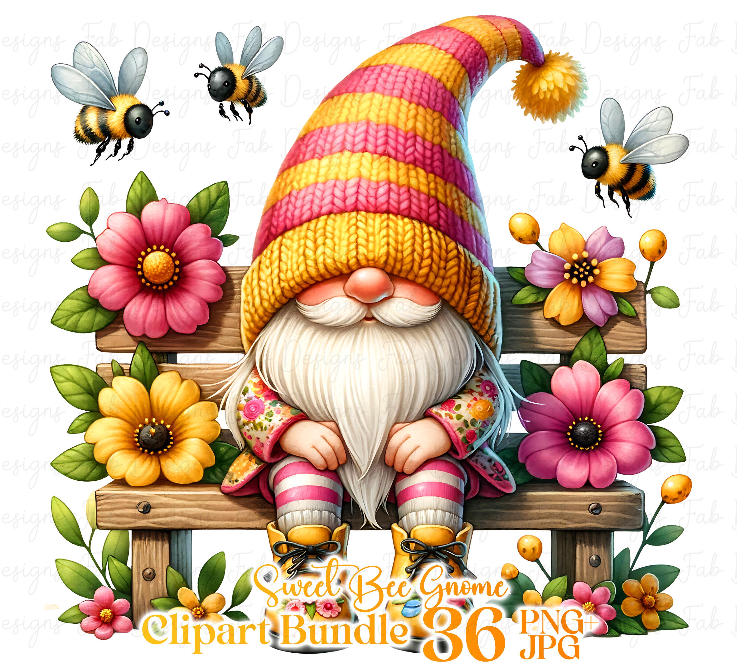 Watercolor Bee Gnome Clipart Bundle: Flower Garden PNG Graphics ...