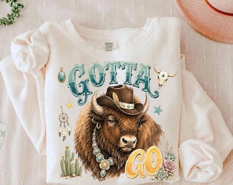 Gotta Go Buffalo Png, Striped Buffalo Png, Funny Western Bison Shirt Design, Country Rodeo Summer Tee PNG Download, Retro Cowgirl Graphic