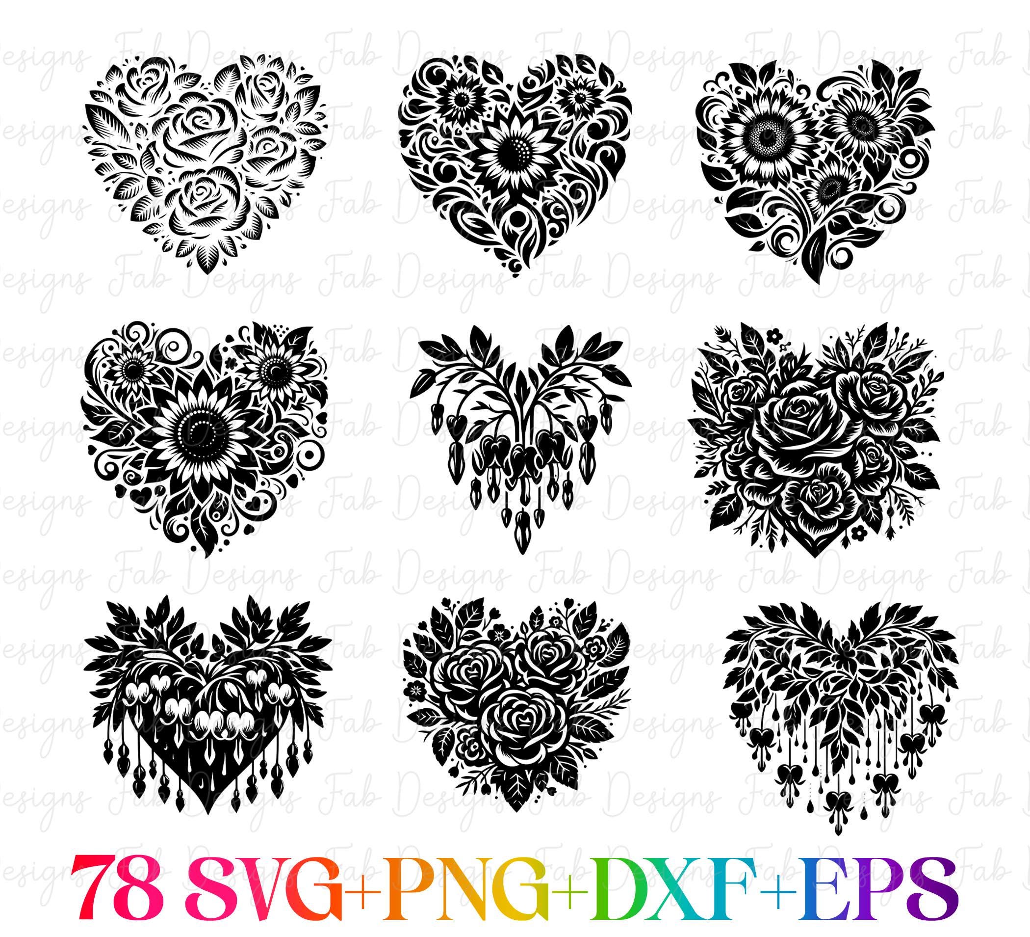 Floral Heart SVG Design: 78 Flower Wreath Cut Files (digital Download ...
