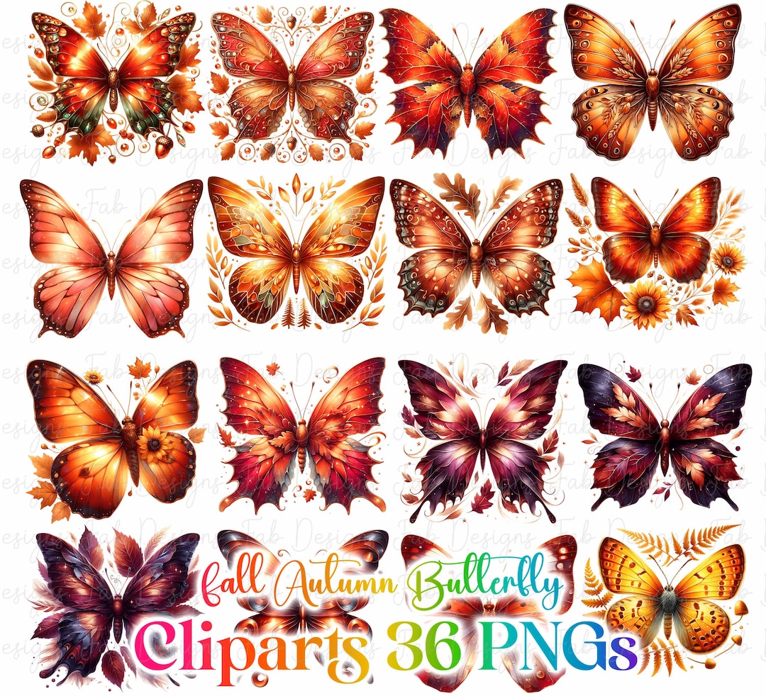 Fall Butterfly Clipart Bundle: Watercolor PNG Graphics (digital ...
