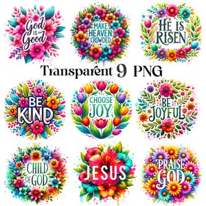 9 Floral Christian Png Bundle, Jesus Png, Religious Shirt Png, Bible Verse Png, Spirit Png, Motivational Quotes ,Sublimation Design