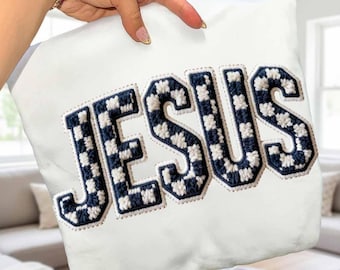 JESUS PNG, Crochet Christian Checkered Png, Retro Yarn Faith Design, Blessed Jesus Quote Png, Trending Girly Bible Verse Amen Shirt Digital