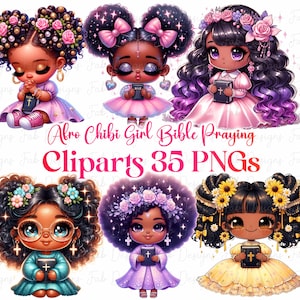 Praying Black Chibi Girl Clipart: Faith Sublimation PNG (Digital Download