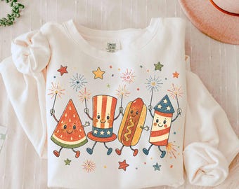 Patriotic Doodle PNG, Cute Fourth of July Sublimation Design, Watermelon Hotdog Firework PNG, Retro Americana Shirt Graphic, Funny Sumer PNG