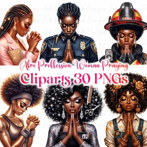 Praying Black Woman Clipart: Afro Faith PNG (Digital Download