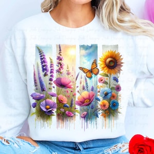 Butterfly Floral PNG: Vibrant Flower T-Shirt Design (Digital Download)