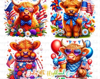 47 July 4th Highland Cow PNG, Merica Funny Cute Baby Cow Fourth Of July Sublimation Design, Trendy America USA Popular PNG, Digital Download