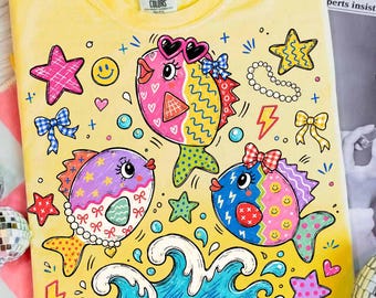 Preppy Fish Png, Summer Vibes, Trendy Summer png, Colorful Fish Graphic, Summer Beach Fishing Design, Colorful Summer Beach Fish Png