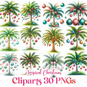30 Christmas Palm Tree Clipart, Tropical Christmas Clipart, Beach Christmas Clipart, Summer Christmas PNG Clipart For Sublimation Heat Press