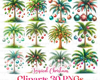 Tropical Christmas Clipart: Palm Tree Designs (Digital Download PNG Files)