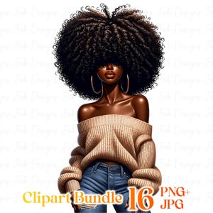 16 Beautiful Black Girl clipart bundle, Fashionable Girl Graphics, afro girl clipart, Big Hair Afro Melanin Queen Black girl Magic graphics