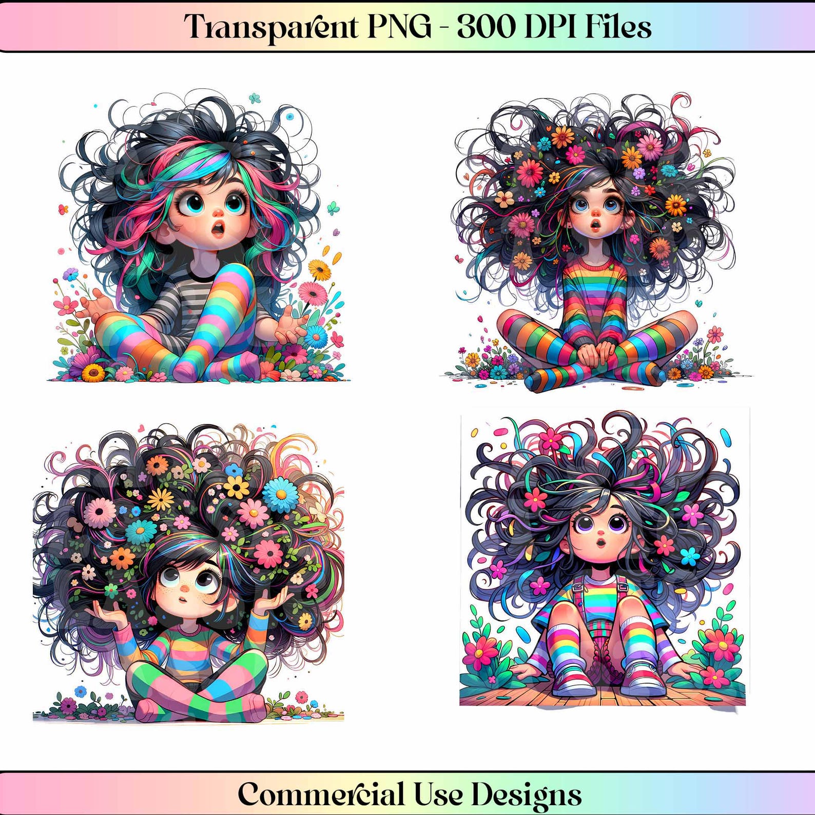 36 Cute Quirky Girl Clipart Bundle, Watercolor Quirky Girl Clipart Set ...