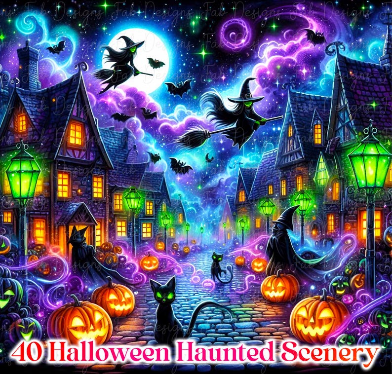 Halloween Haunted Scenery Graphics: Ghost Graveyard Illustrations ...