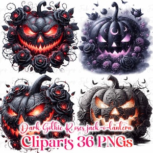 Bundle de 36 cliparts citrouille d'Halloween gothique sombre, Abtsarct citrouille clipart Png, automne automne citrouille Halloween Clipart, clipart citrouille png thumbnail
