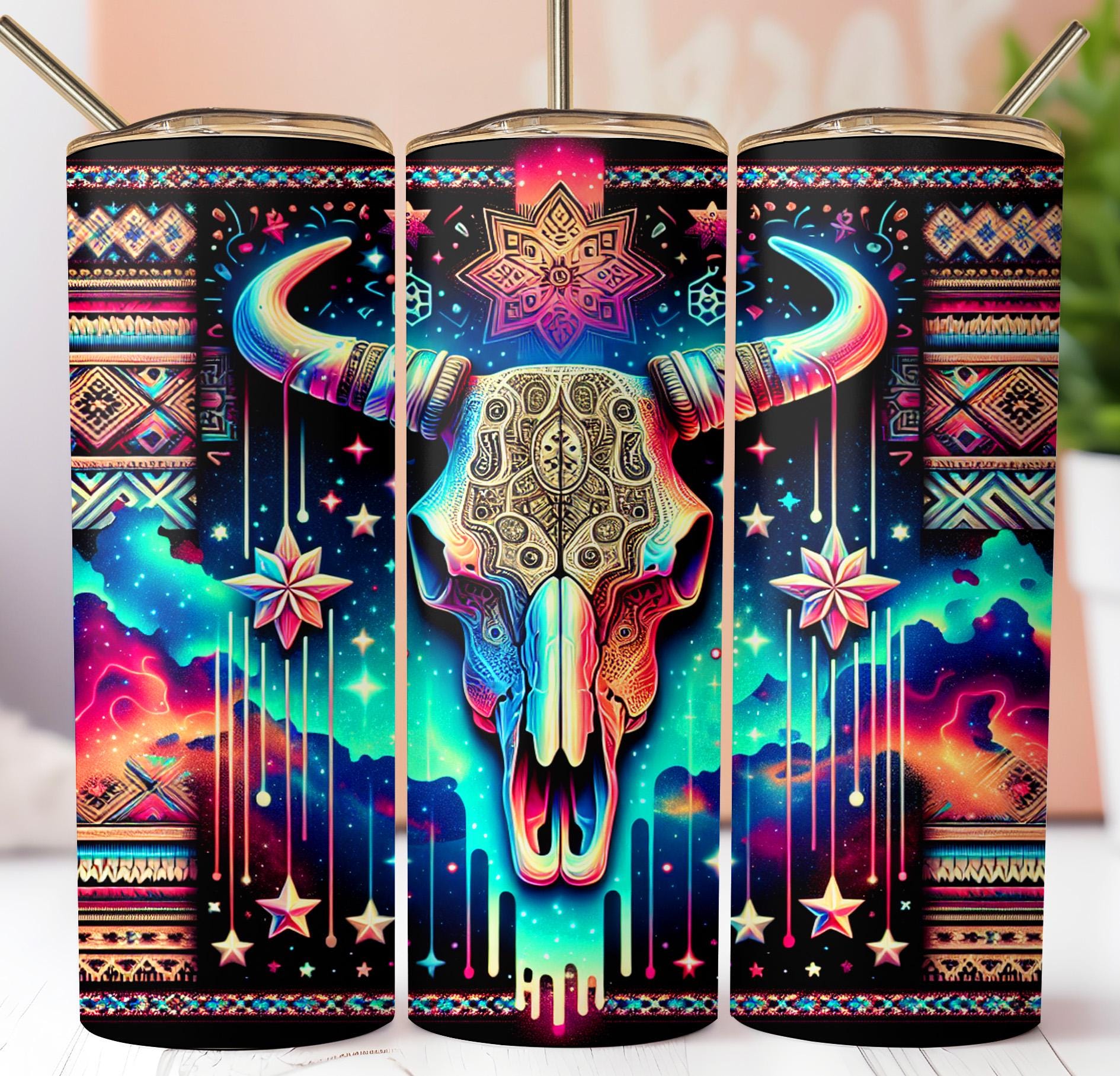 Boho Cow Skull Tumbler Wrap Bundle: Western Sublimation Design (digital ...