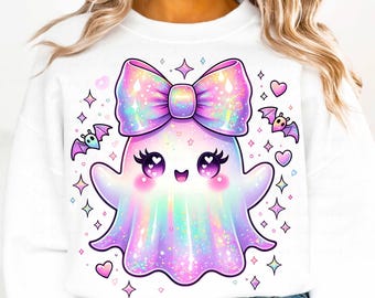Iridescent Ghost Pumpkin PNG: Coquette Halloween Design (Digital Download