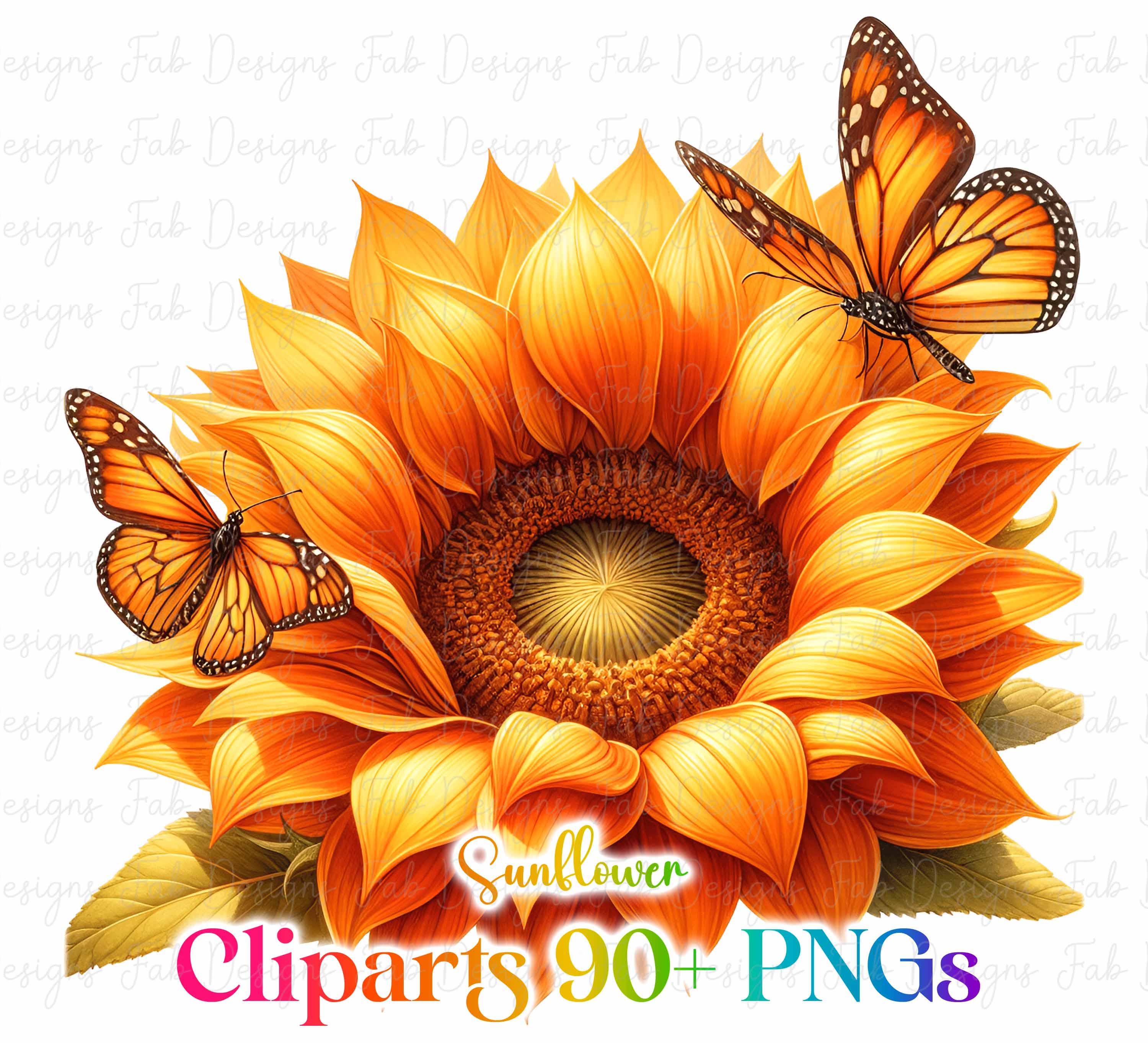 Watercolor Sunflower Clipart Bundle: Floral Wreath PNG (digital ...
