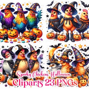 Spooky Chicken Halloween PNG: Witch, Pumpkin, Haunted House (Digital Download