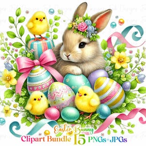15 Easter Bunny clipart bundle, Easter Bunny clipart, easter Bunnies png, easter png, easter sublimation, happy easter png Fantasy Whimsical