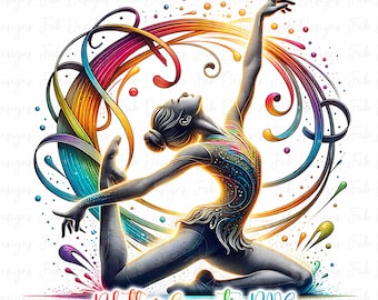 Colorful Iridescent Gymnast Png, Sublimation Design, Gymnastics Png, Rhythmic Gymnastics, T-Shirt Design, Digital Download Png, DTF Png