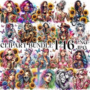 Bad Ass Bitch Clip Art, Girl With Tattoos Art, Create Your Own Designs, Sublimation, Personalize Your Designs Bundle, Commercial Use Clipart