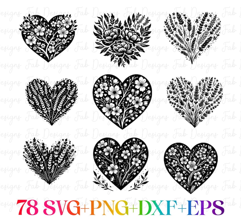 Floral Heart SVG Design: 78 Flower Wreath Cut Files (digital Download ...