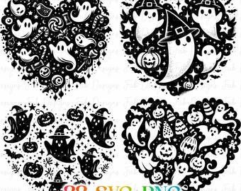 33 Geist Herz SVG: Gruseliges Halloween Clip Art (digitaler Download)
