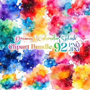 92 Dreamy Watercolor Splash Clipart PNG Paint Splatter Clipart Alcohol Ink Clipart, Paint Splatter Abstract, Colorful Color Splash clipart