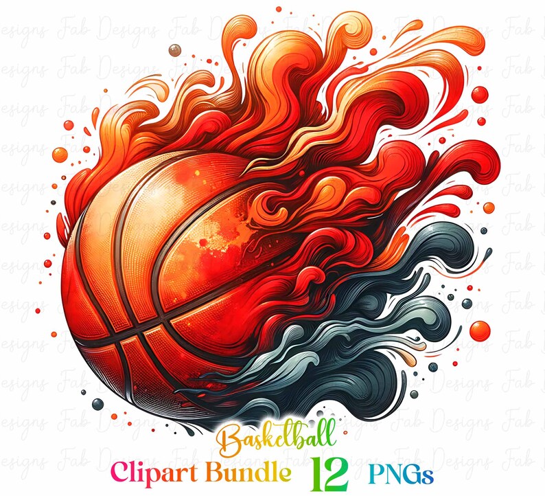 Watercolor Basketball Clipart: Sports Sublimation PNG Bundle (12 PNG ...