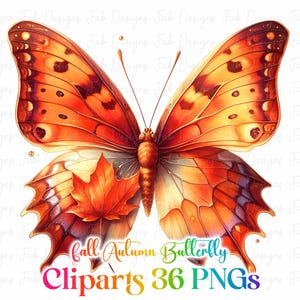 Fall Butterfly Clipart Bundle: Watercolor PNG Graphics (digital ...