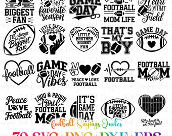 70 Football SVG Bundle, Funny Football SVG, Cut File, Cricut, Clip art, Commercial Use, Football Mom SVG, Football Sayings Quotes