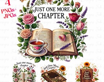 4 つの Just One More Chapter PNG、秋の本 PNG、昇華デザイン、本っぽい PNG、花の本 PNG、秋 PNG、秋の PNG、流行の T シャツ PNG