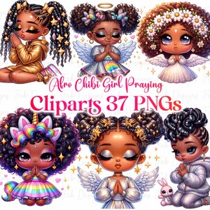 Praying Black Chibi Girl Clipart: Faith & Jesus Sublimation (Digital Download)