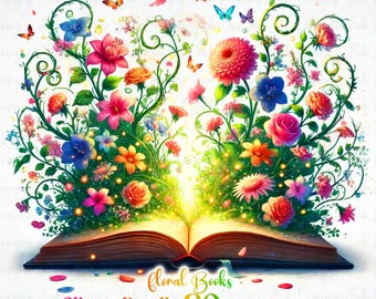 20 Floral Books Clipart PNG, Vintage Book PNG, Magical Floral Book Png, Floral Book, Fantasy Watercolor Book Art, Paper craft, junk journals