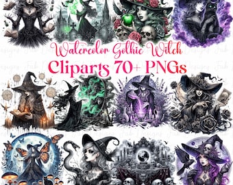 Watercolor Gothic Witch Clipart Collection (Digital Download)