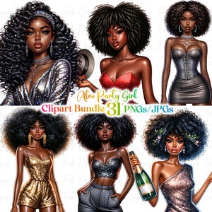 31 Party Black girl clipart bundle,Fashionable Girl Graphics,afro girl clipart,denim girl clipart t,beautiful girl clipart black girl