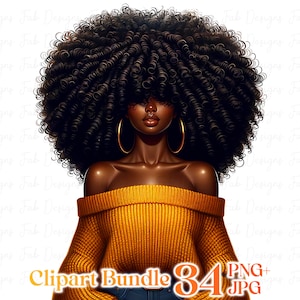 34 Beautiful Black Girl clipart bundle, Fashionable Girl Graphics, afro girl clipart, Big Hair Afro Melanin Queen Black girl Magic graphics