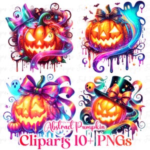 Lot de 10 cliparts citrouille d'Halloween aquarelle, Abtsarct citrouille clipart Png, automne automne citrouille Halloween Clipart, clipart citrouille png