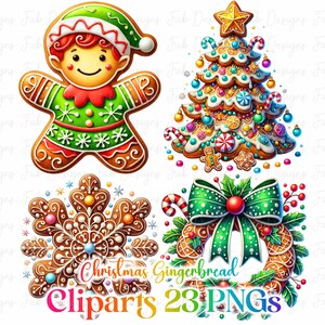 23 PNG, Gingerbread Clipart bundle, Festive Cookie Graphics, Memory Book, Junk Journals, Scrapbooks, Digital Planners, Commercial Use