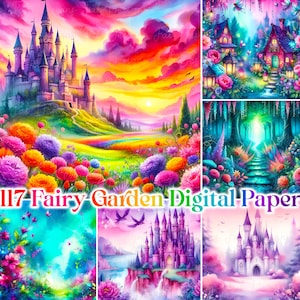 Fairy Garden Digital Paper Bundle: Enchanted Floral Designs (JPG Set) (Digital Download