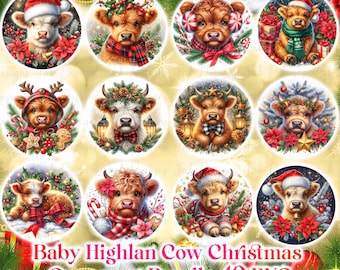 40 Baby Highlan Cow Christmas Ornament Bundle PNG, Sublimation Designs,Christmas PNG Bundle, Christmas Ornament PNG Designs,Digital Download