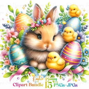 15 Easter Bunny clipart bundle, Easter Bunny clipart, easter Bunnies png, easter png, easter sublimation, happy easter png Fantasy Whimsical