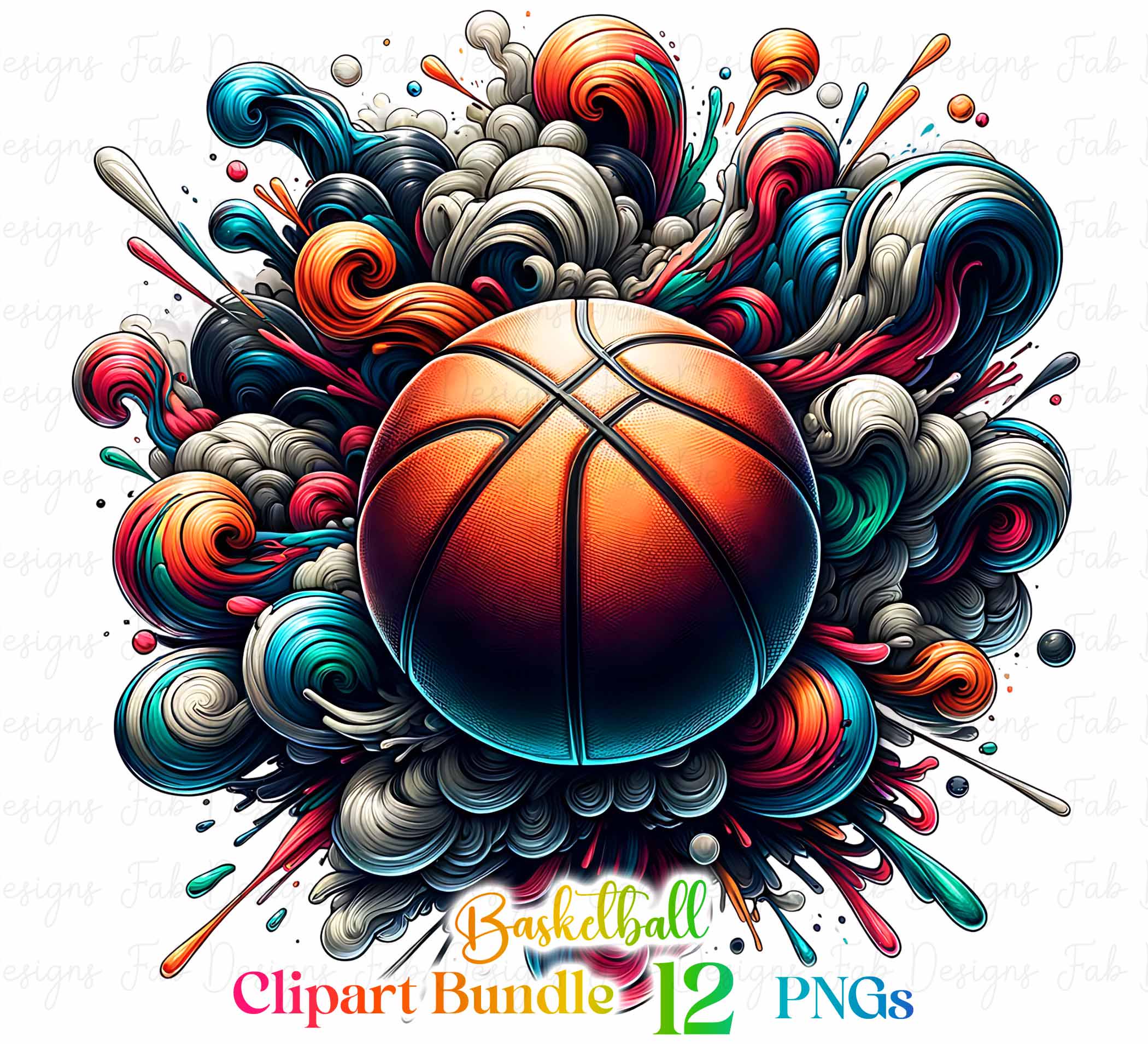 Watercolor Basketball Clipart: Sports Sublimation PNG Bundle (12 PNG ...