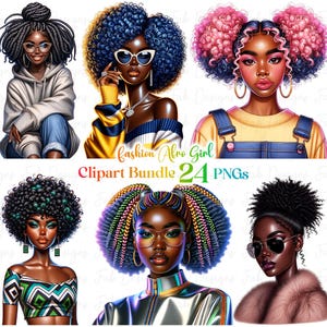 24 Fashionable Black girl clipart bundle,Fashionable Girl Graphics,afro girl clipart,denim girl clipart t,beautiful girl clipart black girl