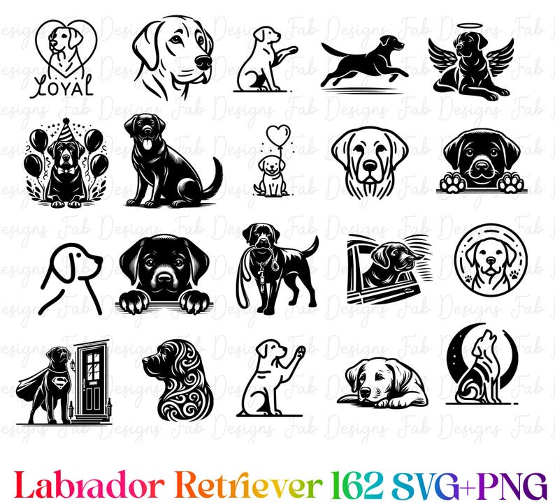 Labrador Retriever Clipart Bundle: Hand-drawn Dog SVG PNG (162 Designs ...