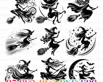 Witch Broomstick SVG Bundle: Halloween Witch Clipart (Digital Download)