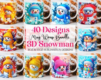3D Snowman Mug Wrap: Christmas Sublimation Design (PNG Digital Download)