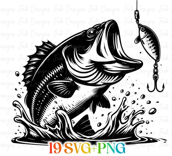 Bass Fishing SVG: Jumping Fish Clipart for Cricut (digital