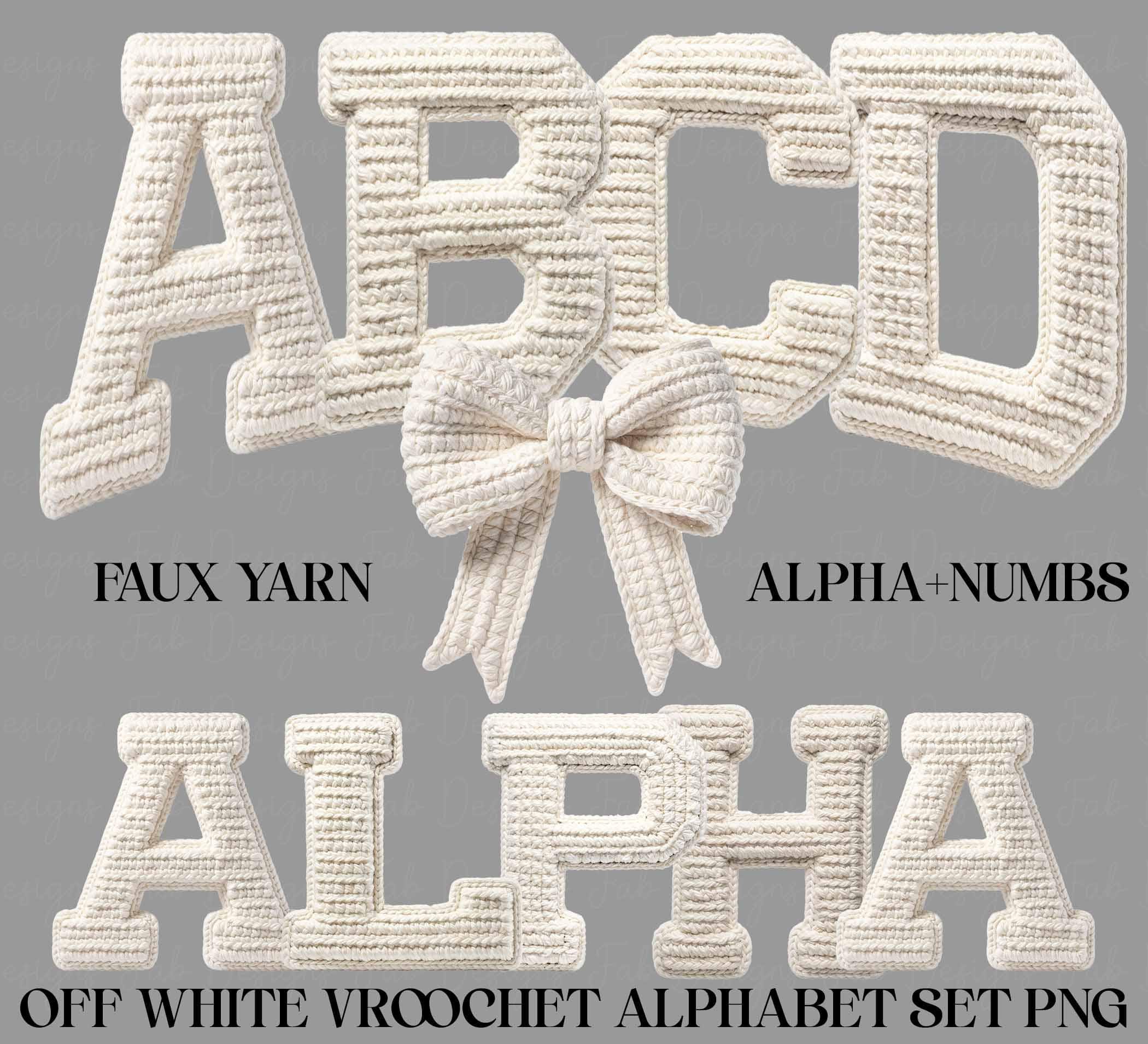 White Crochet Alphabet PNG Set, Latch Hook Yarn Faux Style, Cozy Brown ...