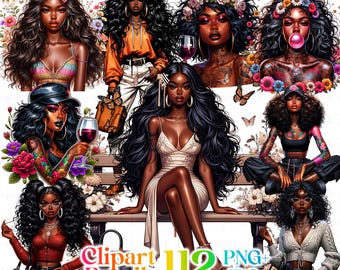 Paquete de 112 hermosas imágenes prediseñadas de chicas negras, chicas negras a la moda, imágenes prediseñadas de chicas afro, imágenes prediseñadas de chicas vaqueras, imágenes prediseñadas de chicas jefas, chicas negras